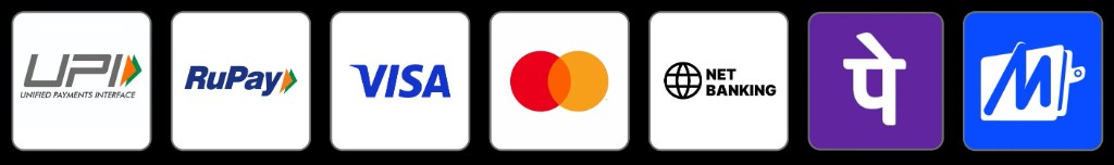 UPI, RuPay, Visa, Mastercard, Net Banking, PhonePe, MobiKwik